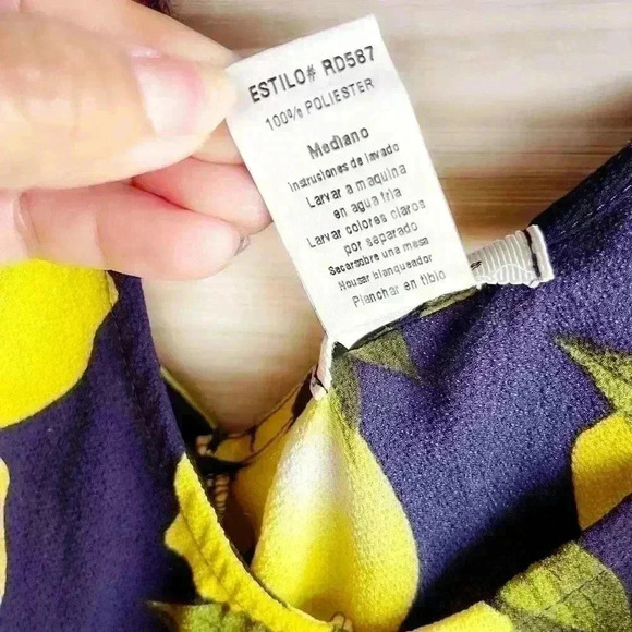 Women’s Rosette Spring Blue Dress With Yellow Lemons Flutter Sleeve Chiffon M - Picture 7 of 14